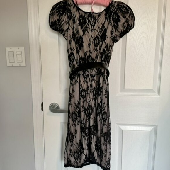 Mango black/blush cocktail lace dress with belt, short sleeves size xs - Picture 4 of 11